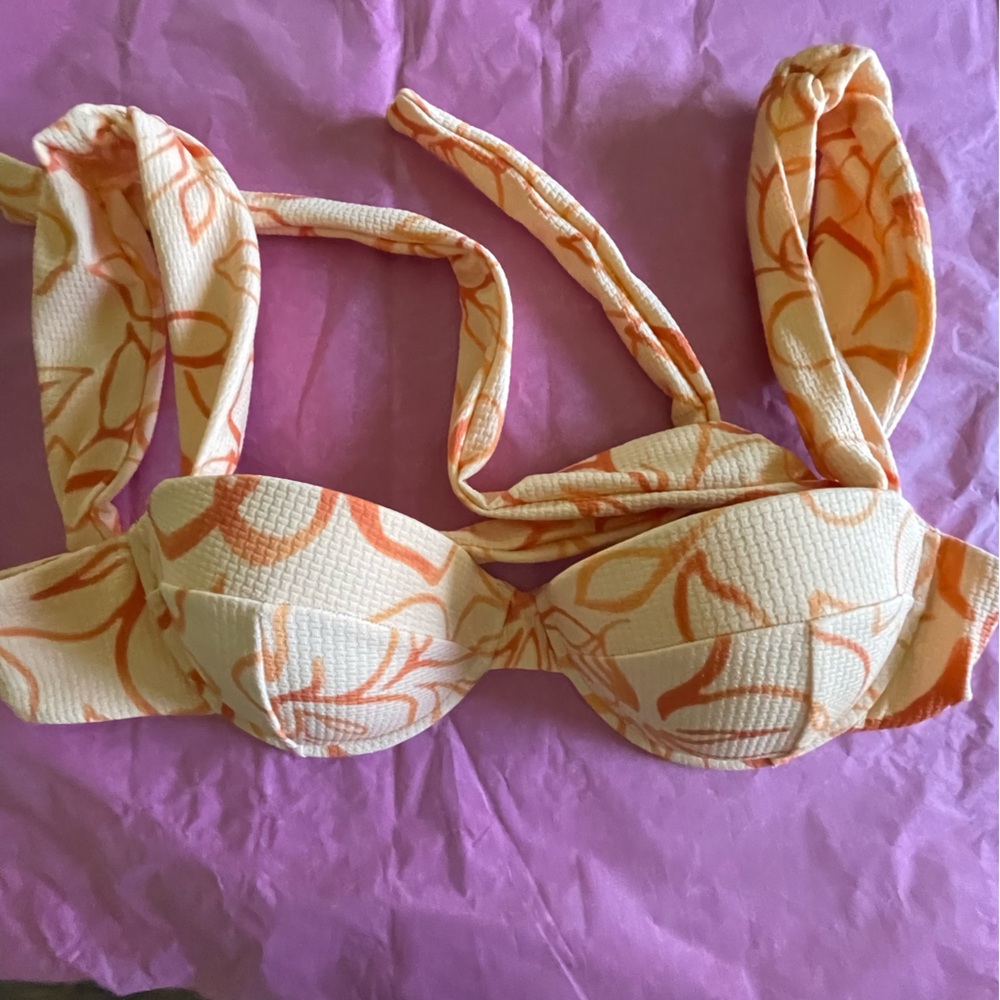 Tularosa Orange and Cream Floral Bikini Top